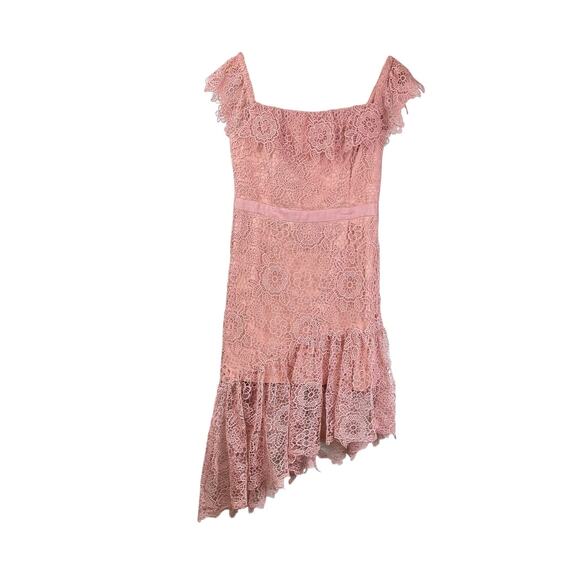 Gianni Bini Peachy Ruffle Floral Lace Fit & Flare Formal Asymmetrical Dress - Picture 7 of 11